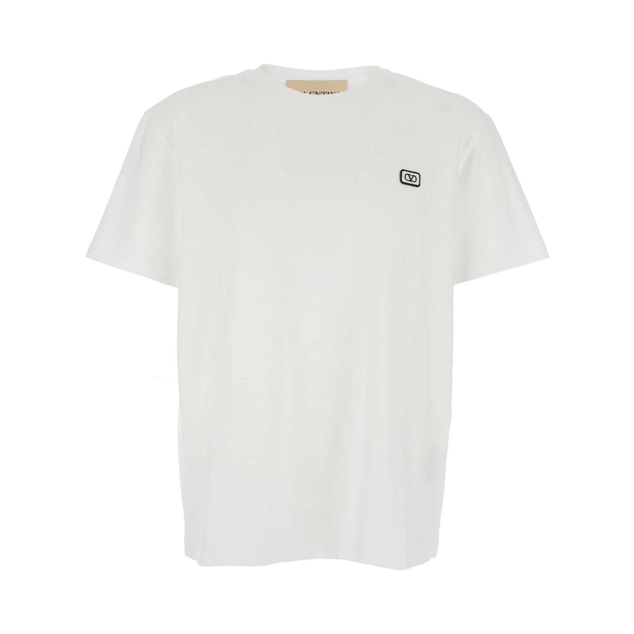 White Crewneck T-Shirt with VLogo on the Front in Cotton Man