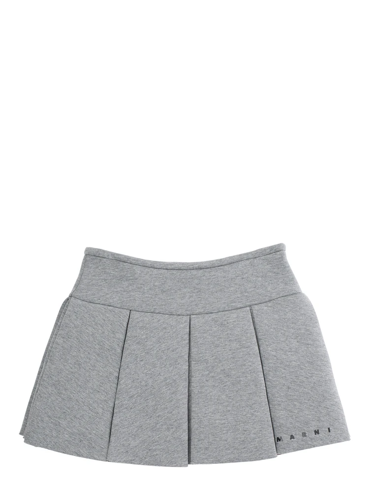 Grey Pleated Skirt with Logo on Front in Cotton Girl