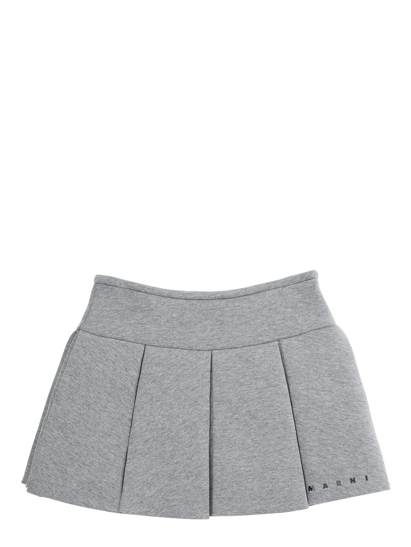 Grey Pleated Skirt with Logo on Front in Cotton Girl