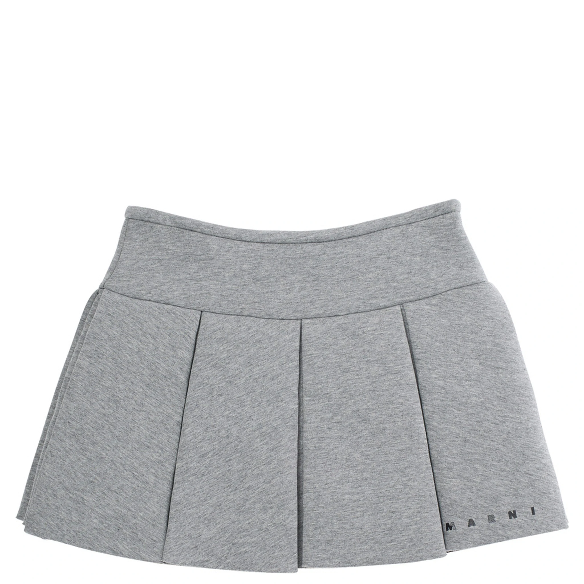 Grey Pleated Skirt with Logo on Front in Cotton Girl