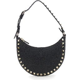 Rockstud Black Mini Bag with Rockstud Embellishments and Adjustable Shoulder Strap in Grained Leather Woman