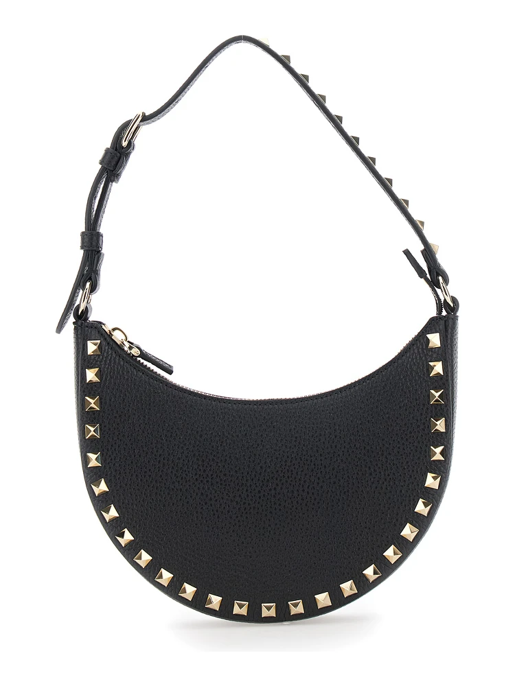 Rockstud Black Mini Bag with Rockstud Embellishments and Adjustable Shoulder Strap in Grained Leather Woman