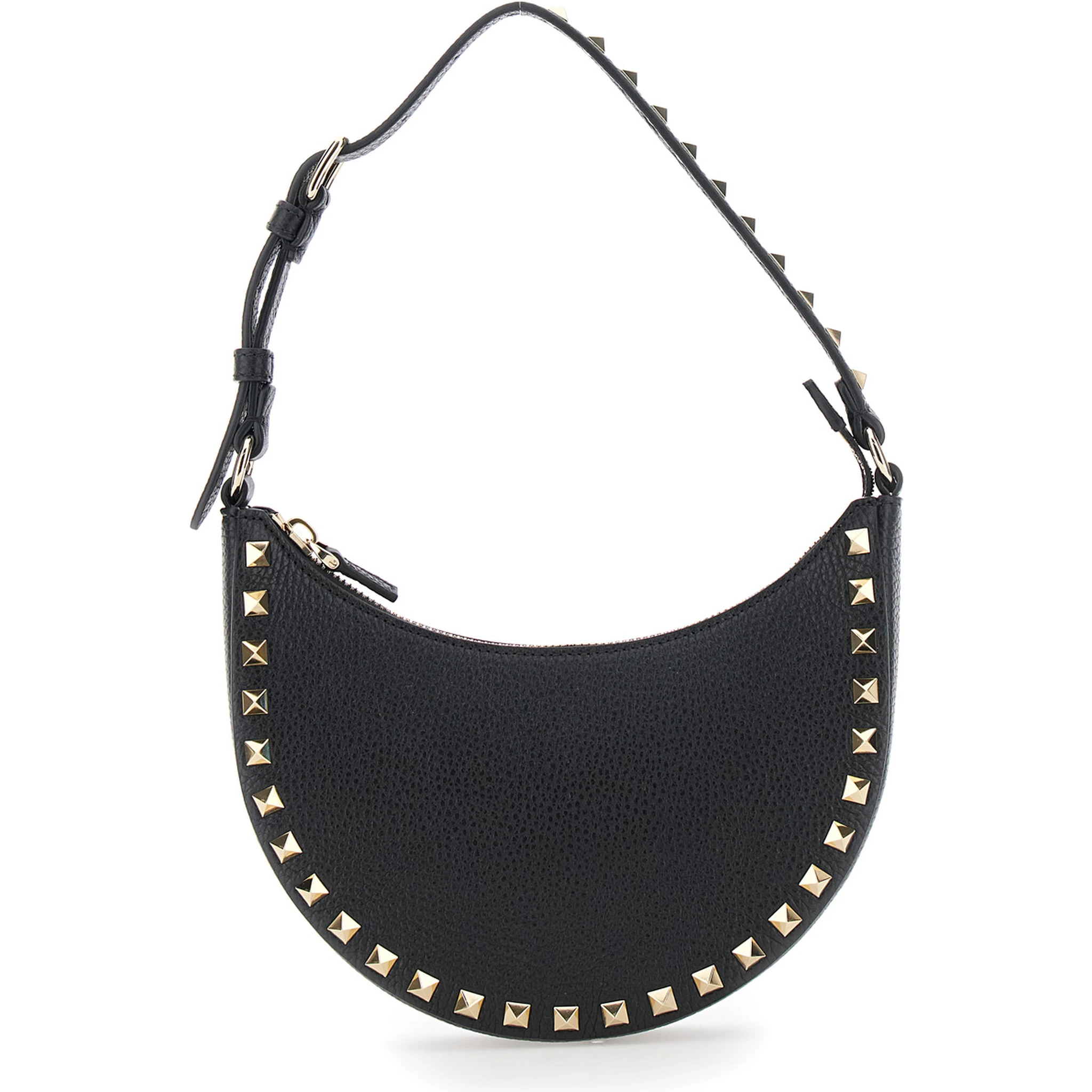 Rockstud Black Mini Bag with Rockstud Embellishments and Adjustable Shoulder Strap in Grained Leather Woman