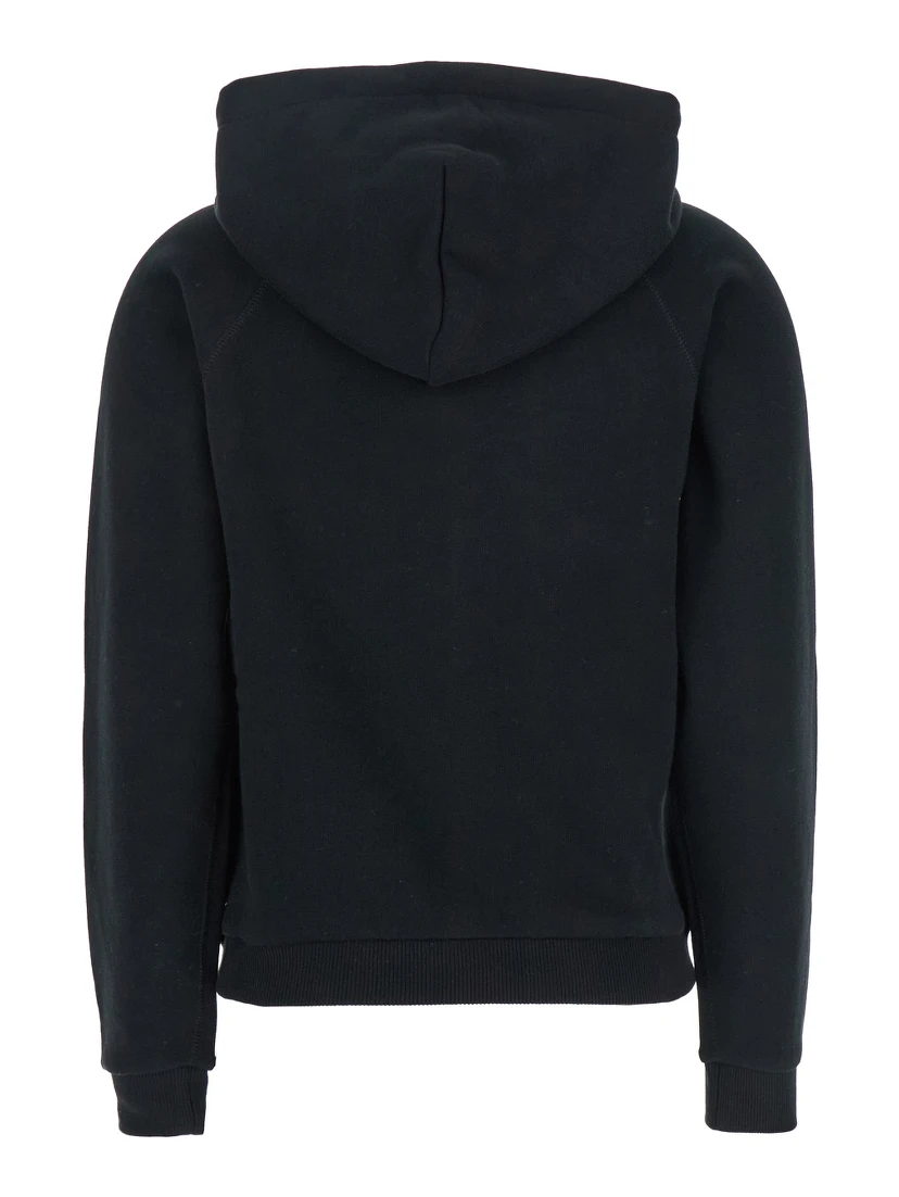 Black Hoodie with Drawstring Hood and Pony Embroidery on the Front in Cotton Blend Woman