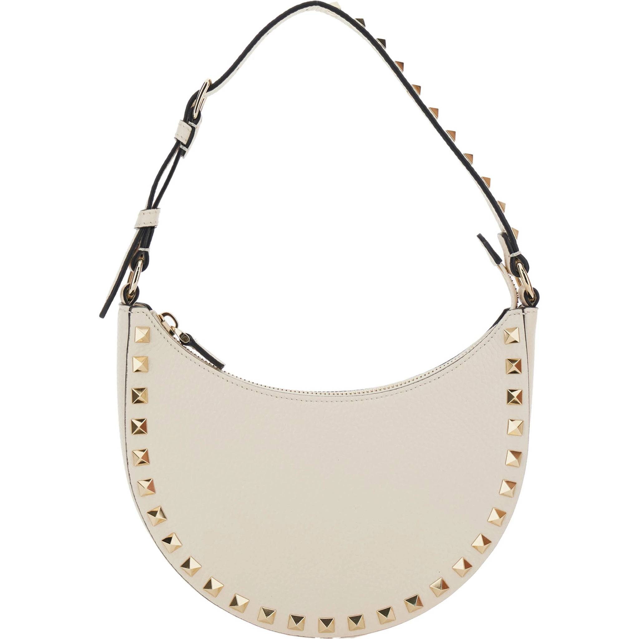 Rockstud White Mini Bag with Rockstud Embellishments and Adjustable Shoulder Strap in Grained Leather Woman