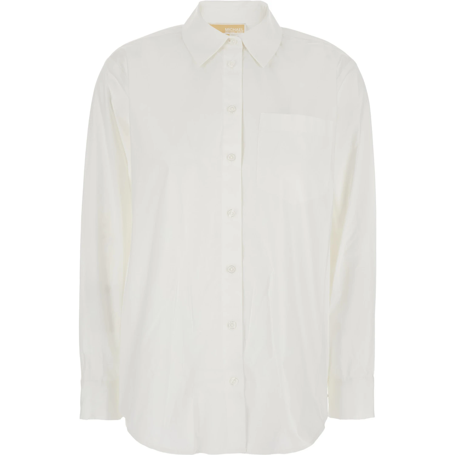 White Shirt with Button Down Collar and Logo Plaque on the Rear in Cotton Stretch Woman