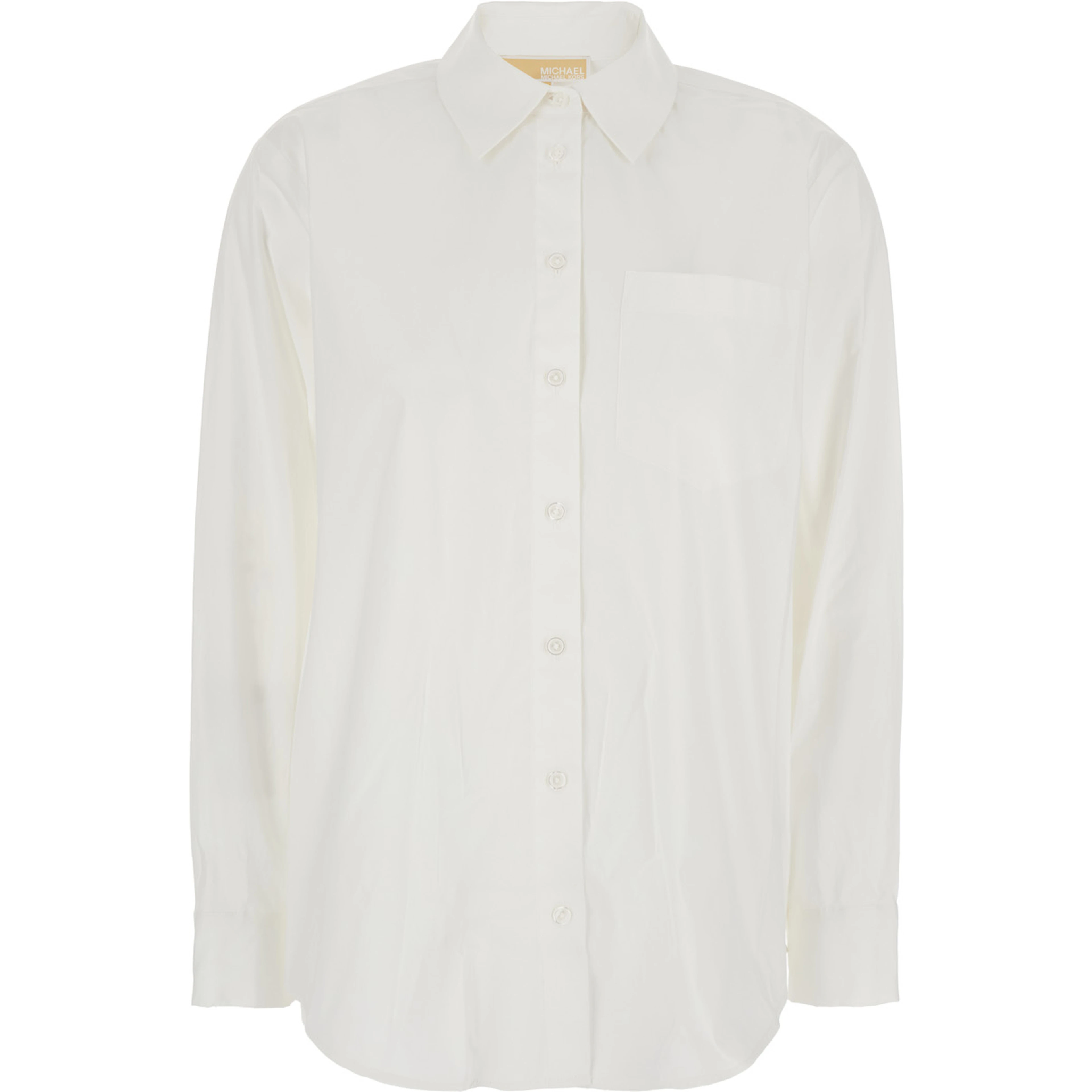 White Shirt with Button Down Collar and Logo Plaque on the Rear in Cotton Stretch Woman