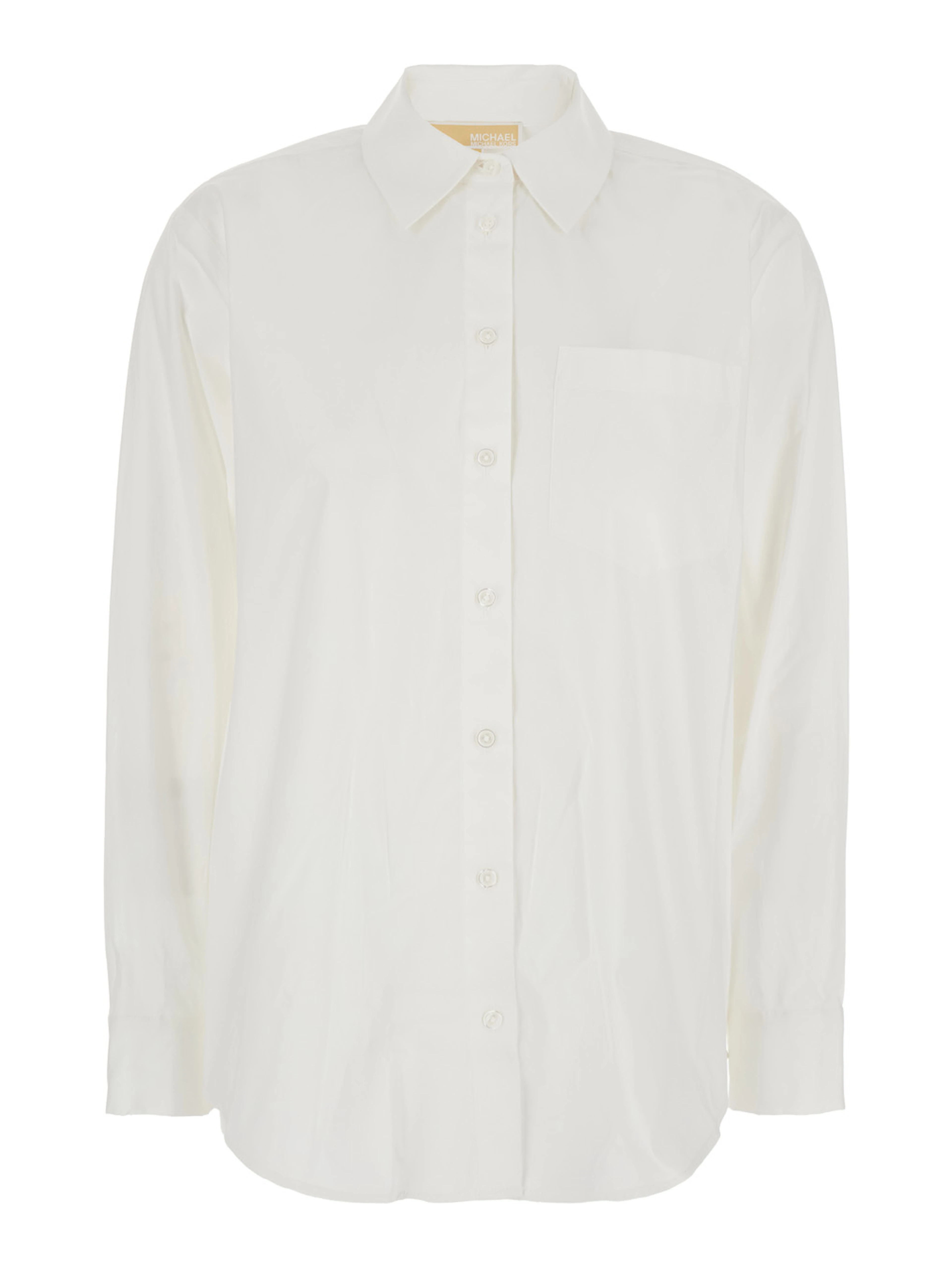 White Shirt with Button Down Collar and Logo Plaque on the Rear in Cotton Stretch Woman