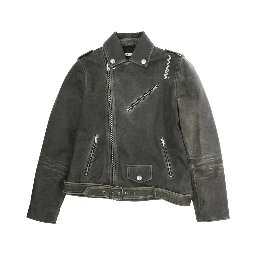 Black Jacket with Distressed Effect and Logo on Front in Leather Boy