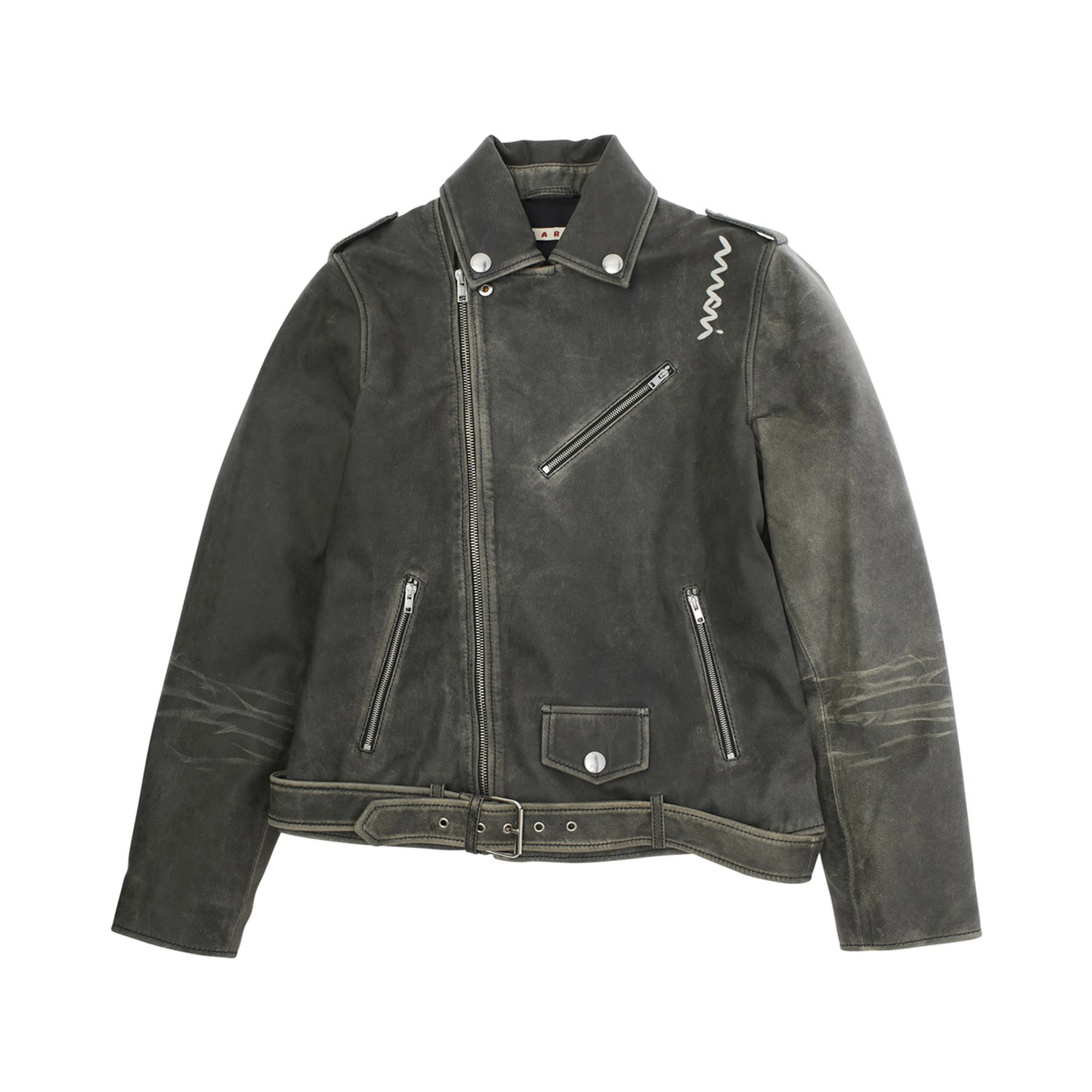 Black Jacket with Distressed Effect and Logo on Front in Leather Boy