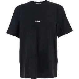 Black T-Shirt with Lettering Logo on the Front in Cotton Man