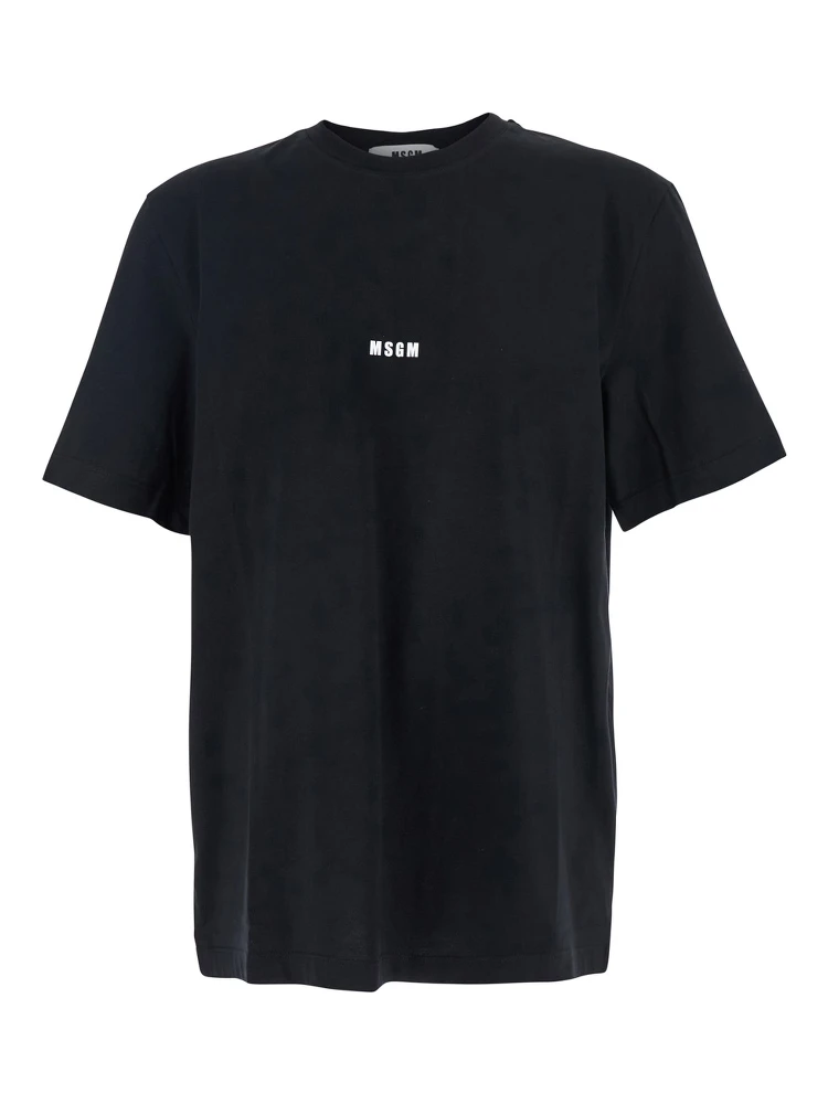 Black T-Shirt with Lettering Logo on the Front in Cotton Man