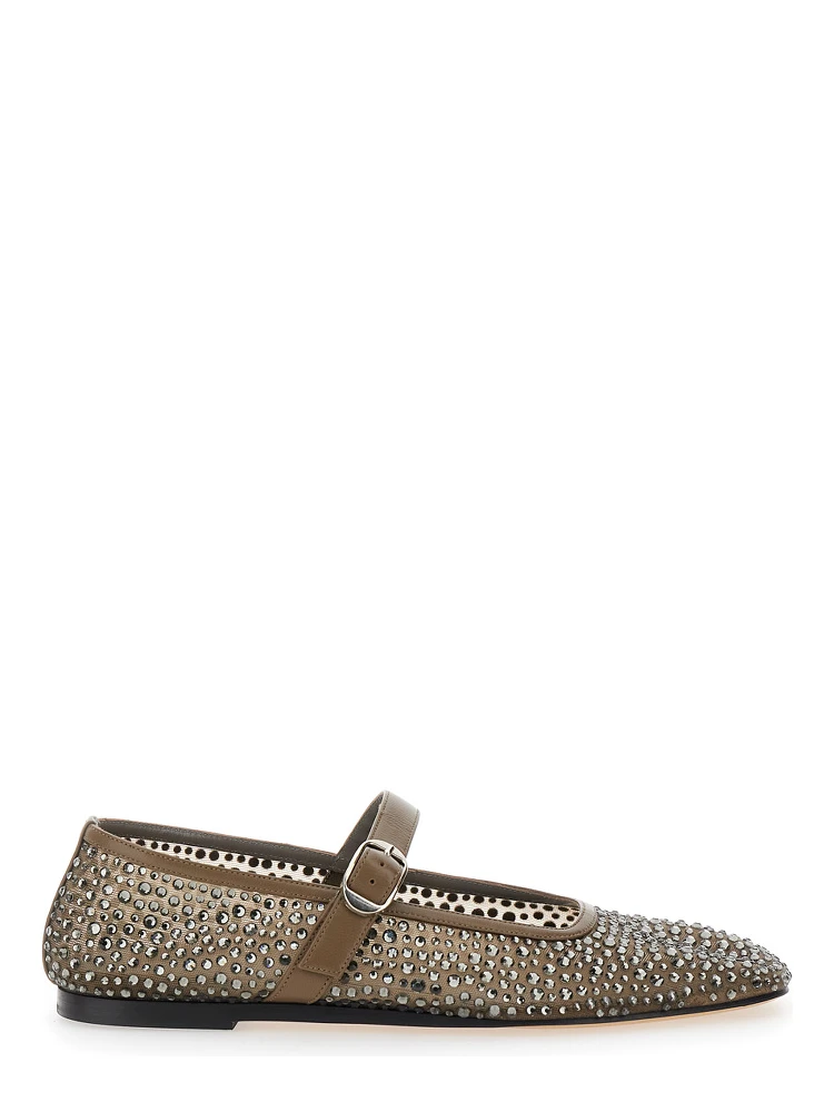 Mary Jane Metallic Ballet Flats with Strap and All-Over Beading in Fabric Woman