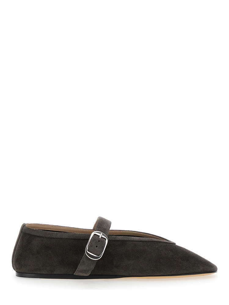 Black Ballet Shoes with Buckle-Strap Closure in Suede Woman