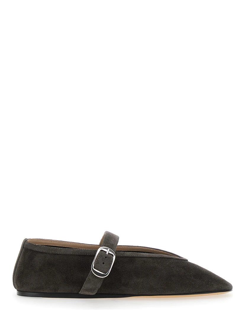Black Ballet Shoes with Buckle-Strap Closure in Suede Woman