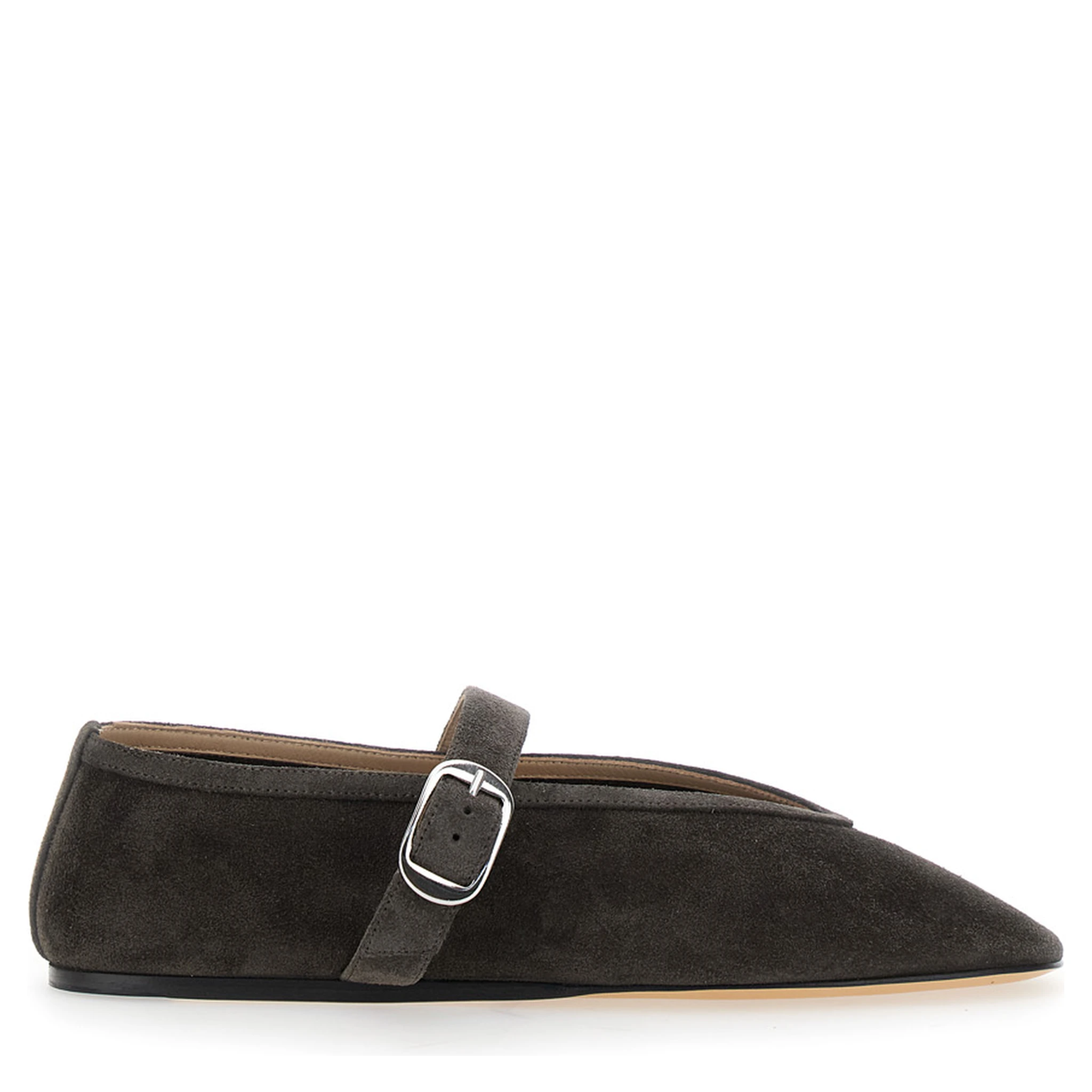 Black Ballet Shoes with Buckle-Strap Closure in Suede Woman