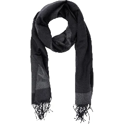 Grey Scarf with Maxi Logo Lettering and Fringed Hem in Silk Woman