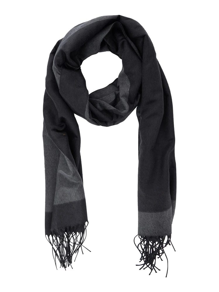Grey Scarf with Maxi Logo Lettering and Fringed Hem in Silk Woman alternative