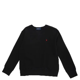 Black Sweater with V Neck and Pony Embroidery on the Front in Cotton Blend Boy