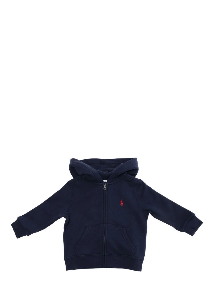 Blue Sweatshirt with Fixed Hood and Pony Embroidery on the Front in Cotton Blend Baby