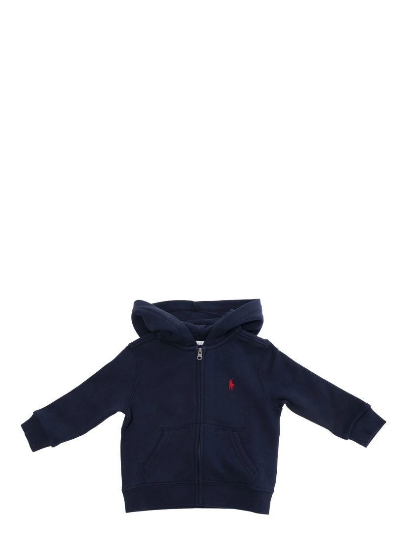 Blue Sweatshirt with Fixed Hood and Pony Embroidery on the Front in Cotton Blend Baby