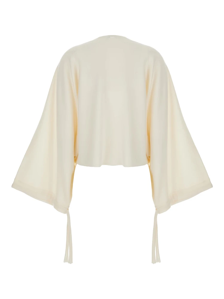 “Frais” White Round Neck Sweater with Wide Sleeves in Wool Woman alternative