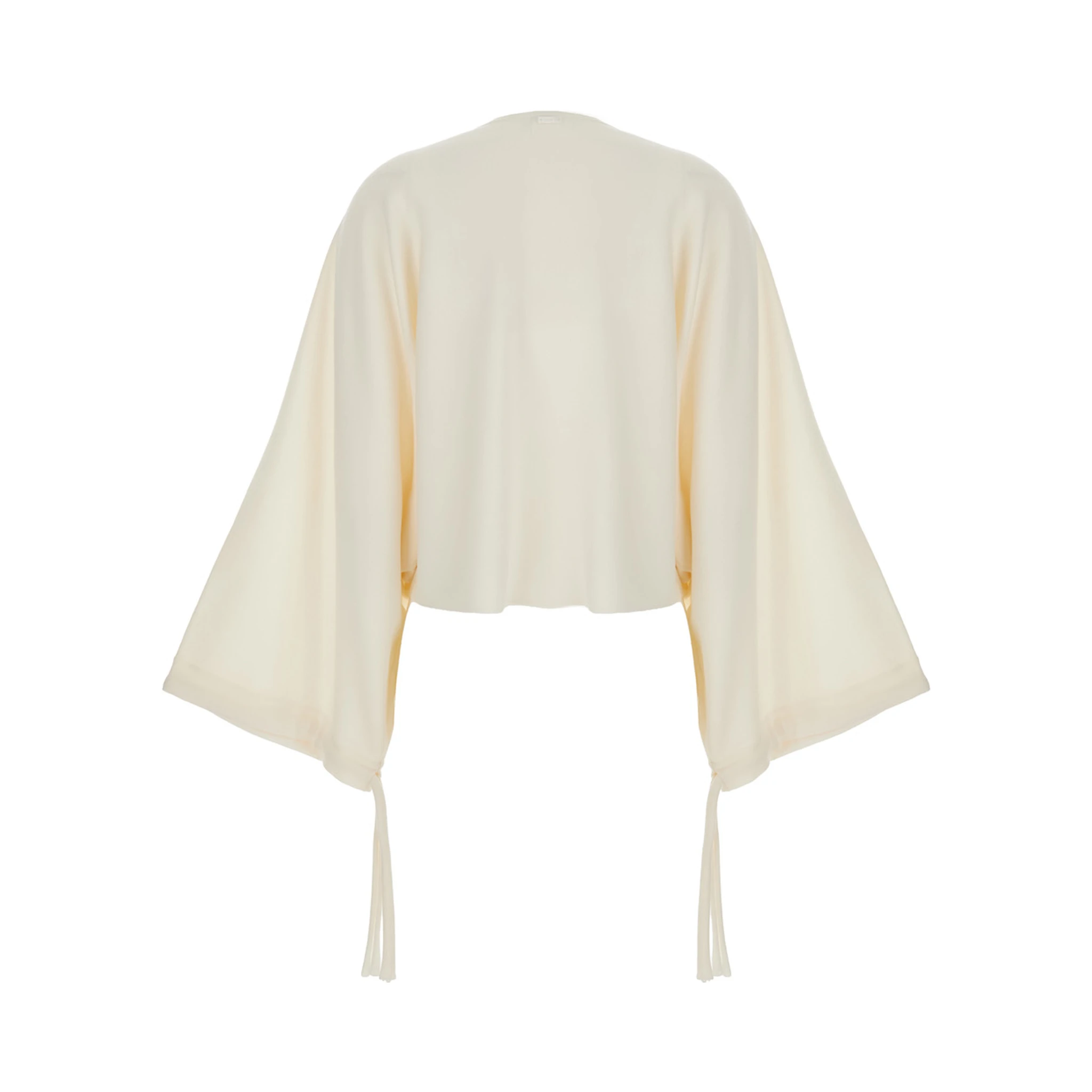 “Frais” White Round Neck Sweater with Wide Sleeves in Wool Woman