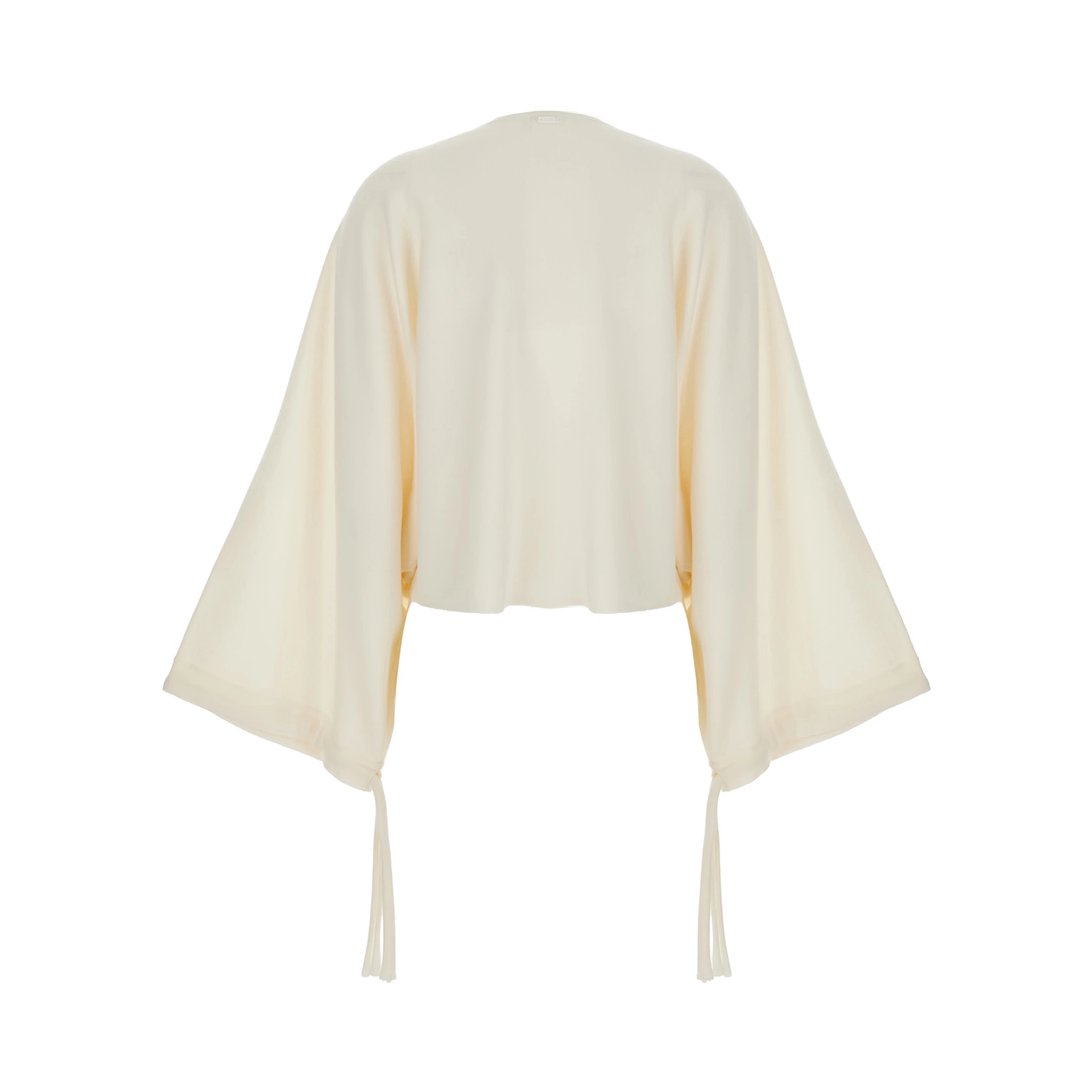 “Frais” White Round Neck Sweater with Wide Sleeves in Wool Woman