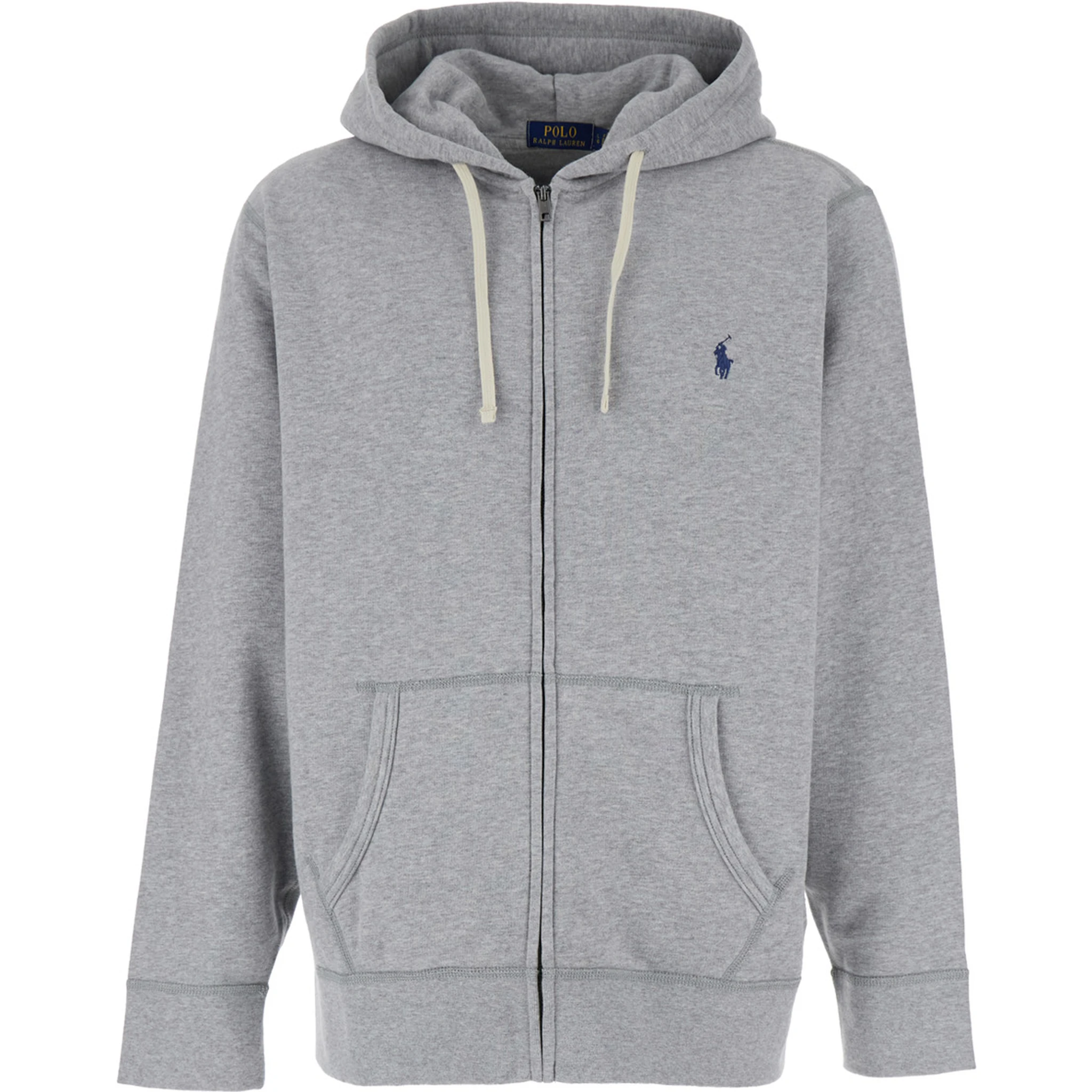 Grey Sweatshirt with Drawstring Hood and Pony Embroidery on the Front in Cotton Blend Man