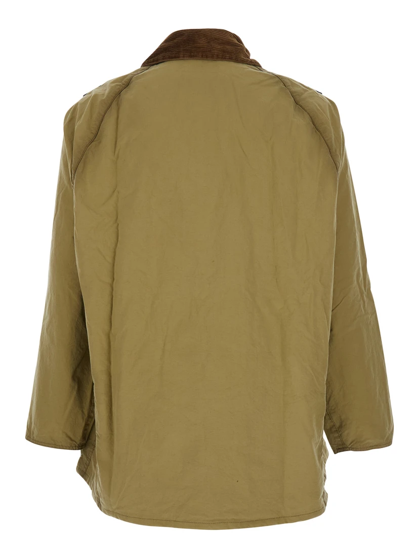 Beige Jacket with Contrasting Corduroy Collar in Cotton Man