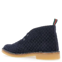 Blue Ankle Boots with Web Detail on the Heel and Low Heel in GG Suede Man