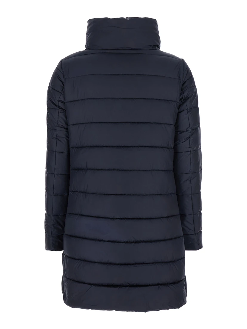 Lydia Blue Down Jacket with High Neck and Logo Patch on the Sleeve in Tech Fabric Woman