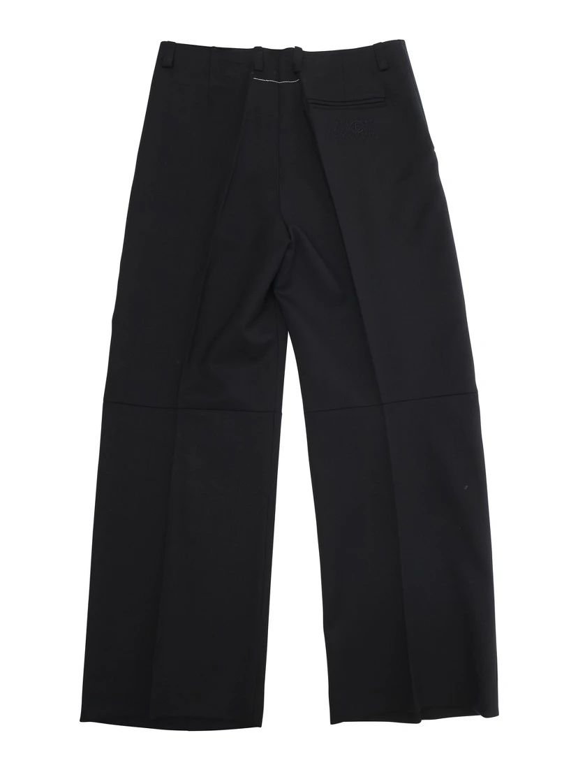 Black Trousers with Tone-on-Tone Logo on the Back in Wool Blend Boy