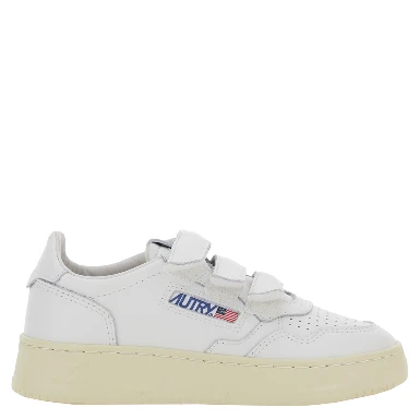 Kidstripes White Low Top Sneakers with Logo Patch on Tongue and Side in Leather Boy