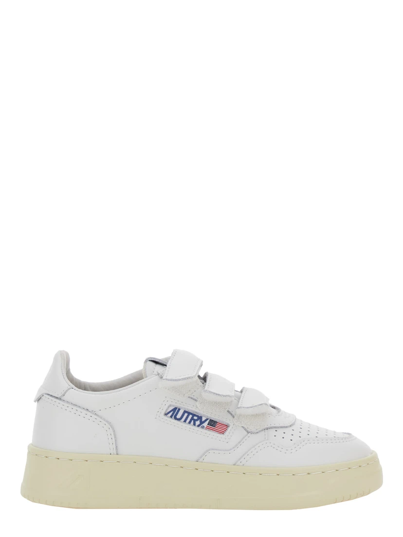Kidstripes White Low Top Sneakers with Logo Patch on Tongue and Side in Leather Boy