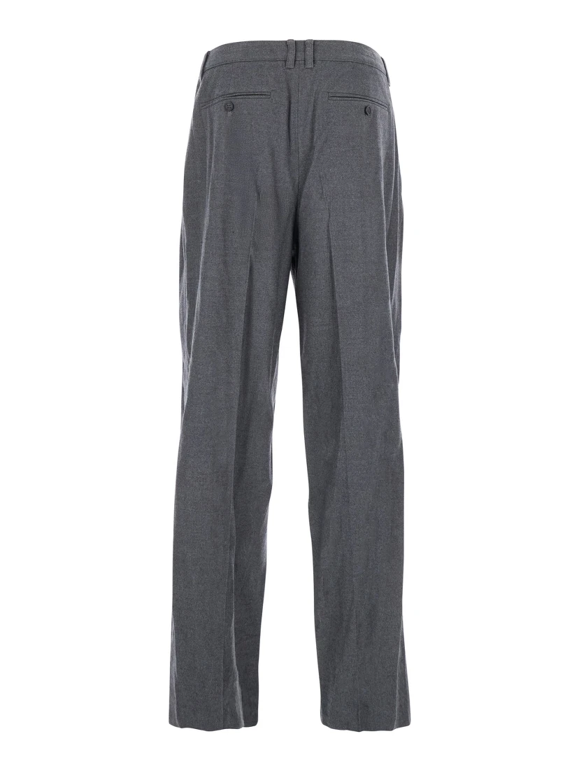 Grey Tailored Trousers with Front Pleats in Fabric Man