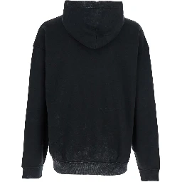 Black Hoodie with Logo Patch on the Front and Faded Effect in Cotton Man