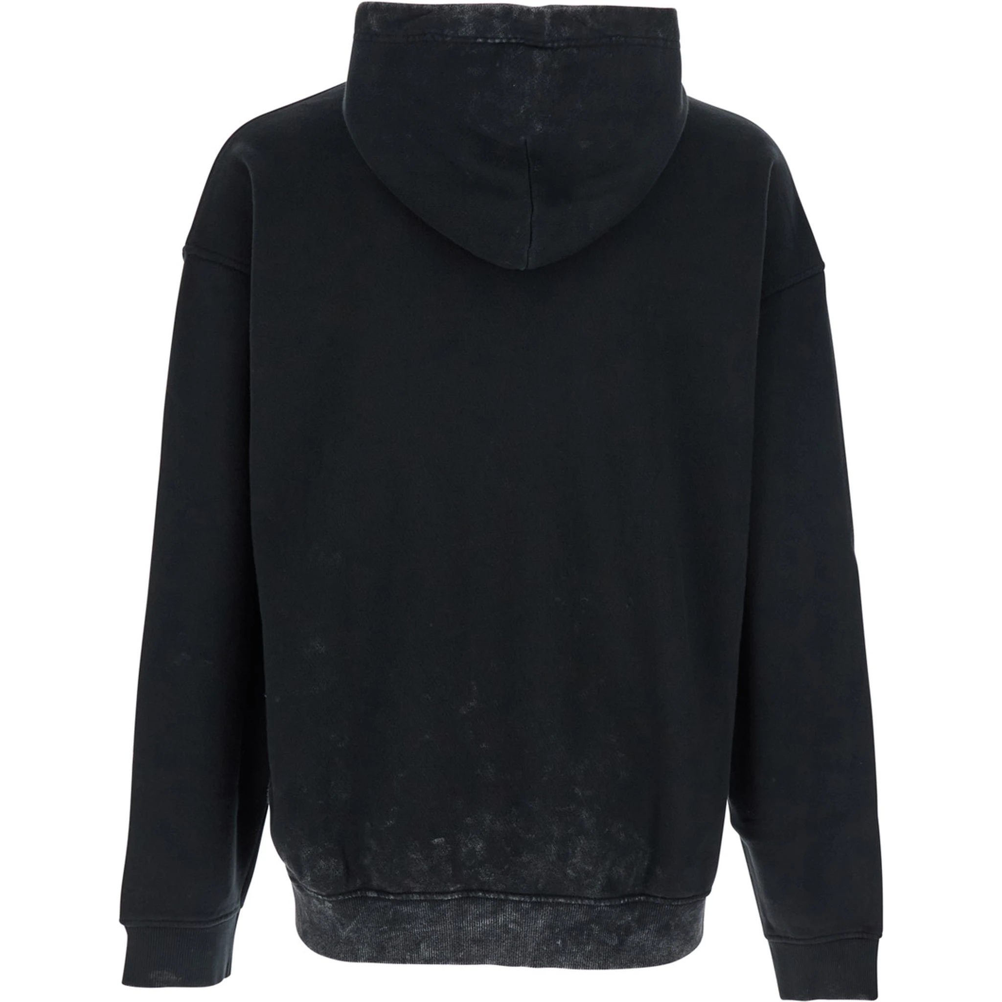Black Hoodie with Logo Patch on the Front and Faded Effect in Cotton Man