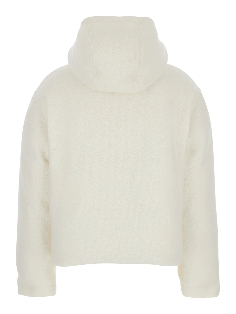 White Wool Bomber Jacket with Fixed Hood and Logo Lettering on the Front alternative
