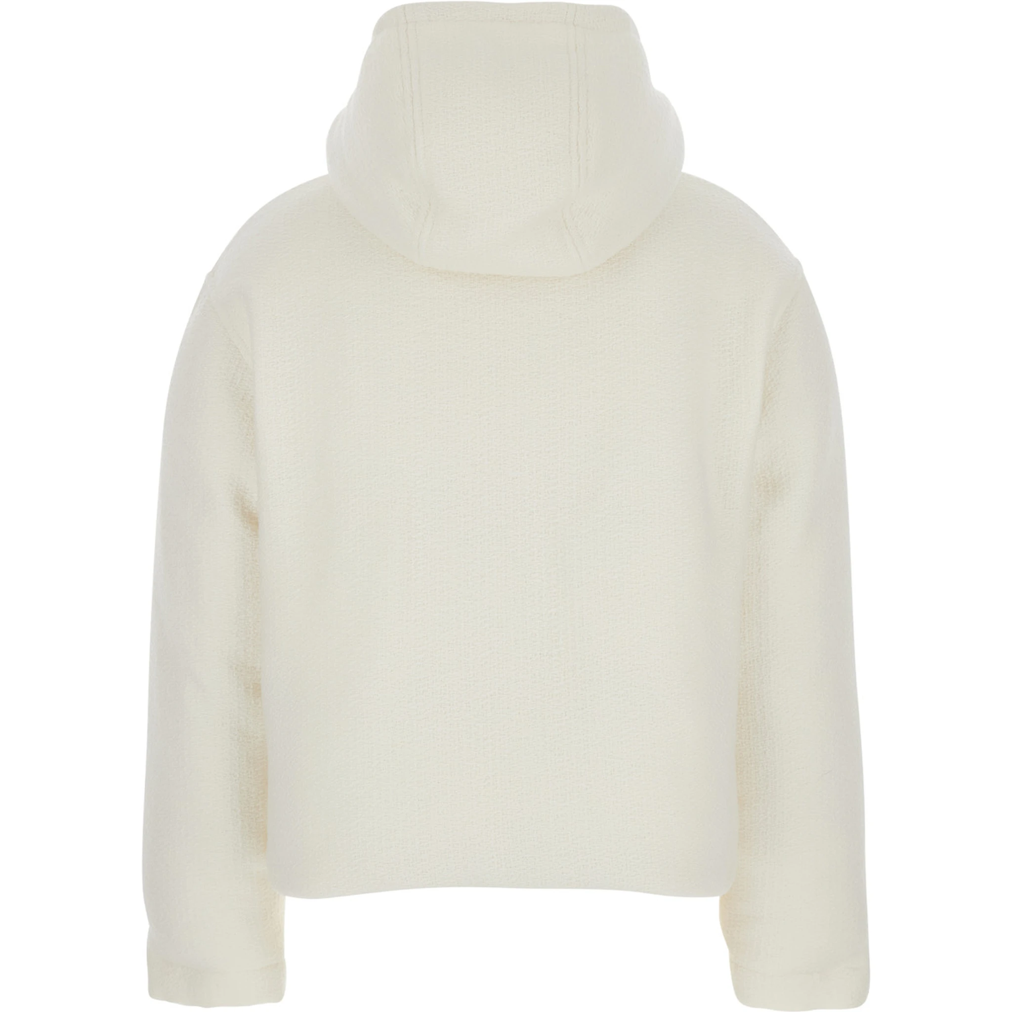 White Wool Bomber Jacket with Fixed Hood and Logo Lettering on the Front