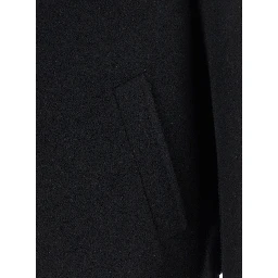 Black Jacket with Classic Collar and Front Zip Closure in Wool Man