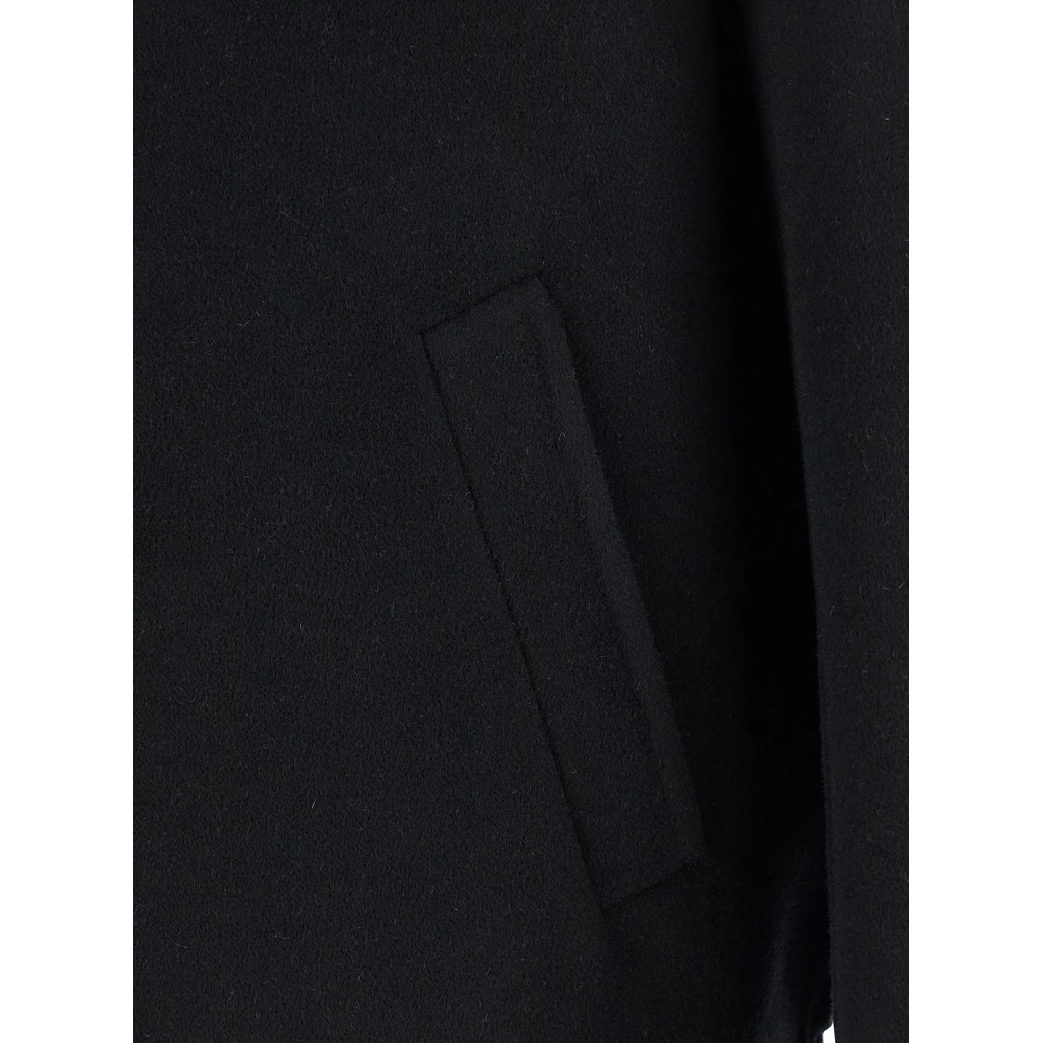 Black Jacket with Classic Collar and Front Zip Closure in Wool Man