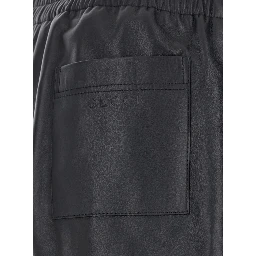 Black Bermuda Shorts with Elasticated Waist and Logo Lettering  in Leather Man
