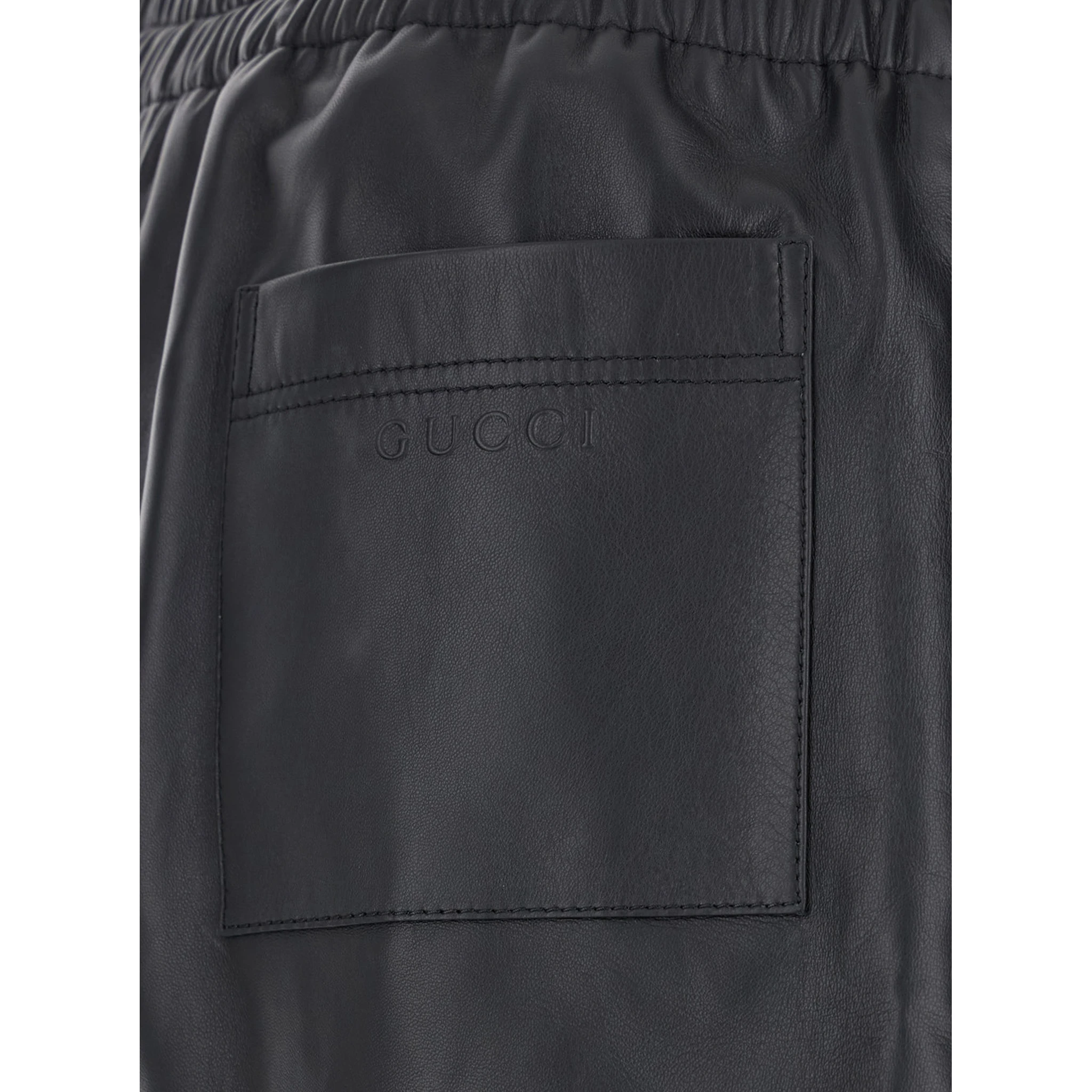 Black Bermuda Shorts with Elasticated Waist and Logo Lettering  in Leather Man