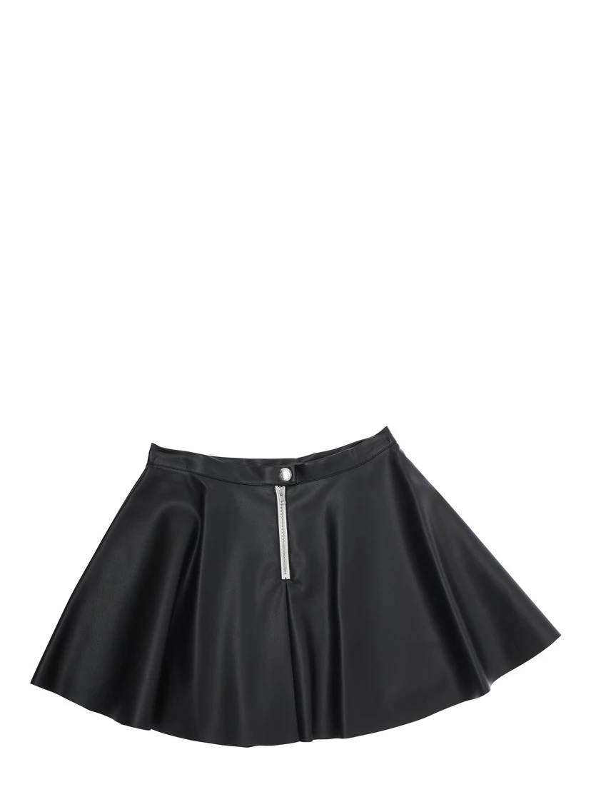 Black Skirt with Pleated Details in Eco Leather Girl