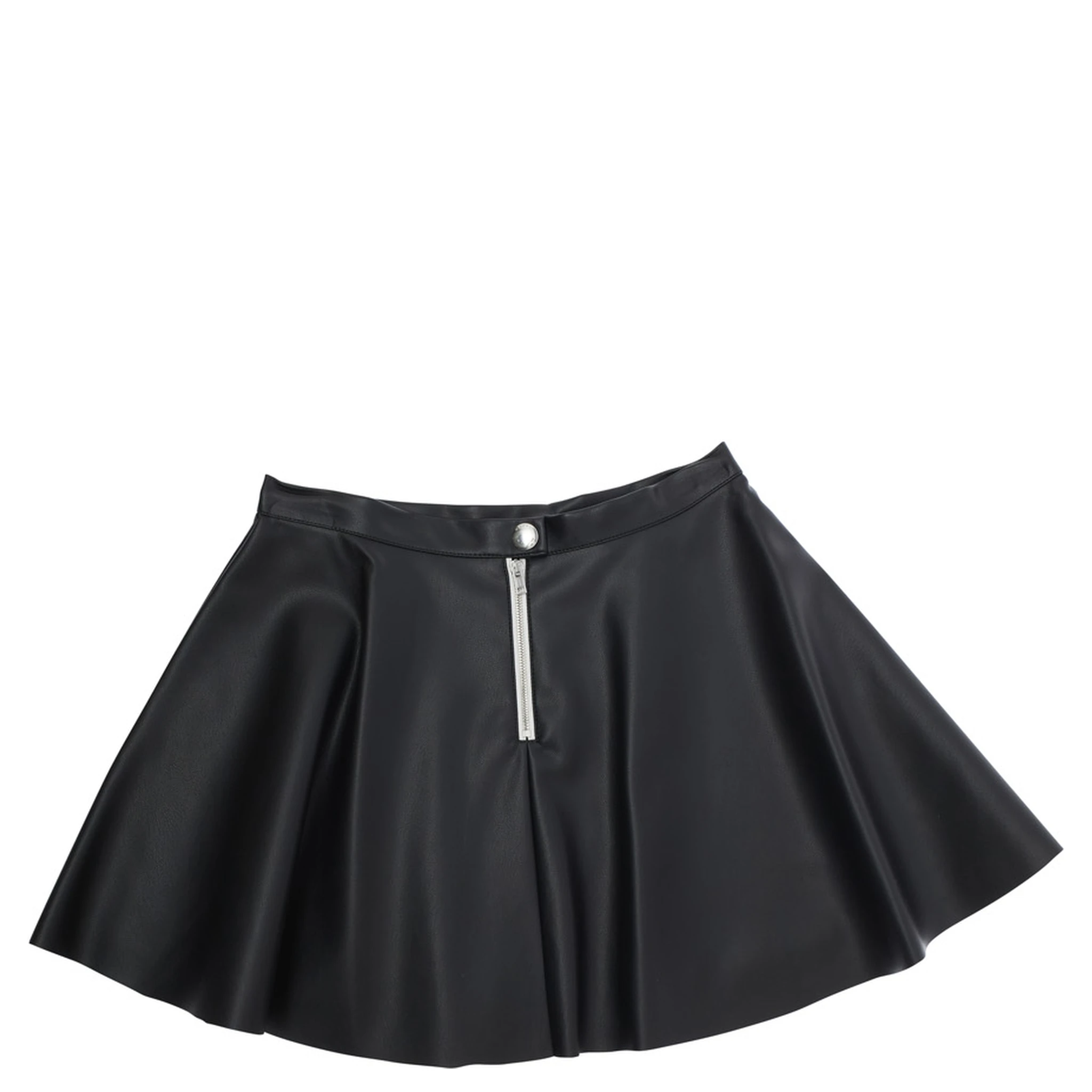 Black Skirt with Pleated Details in Eco Leather Girl