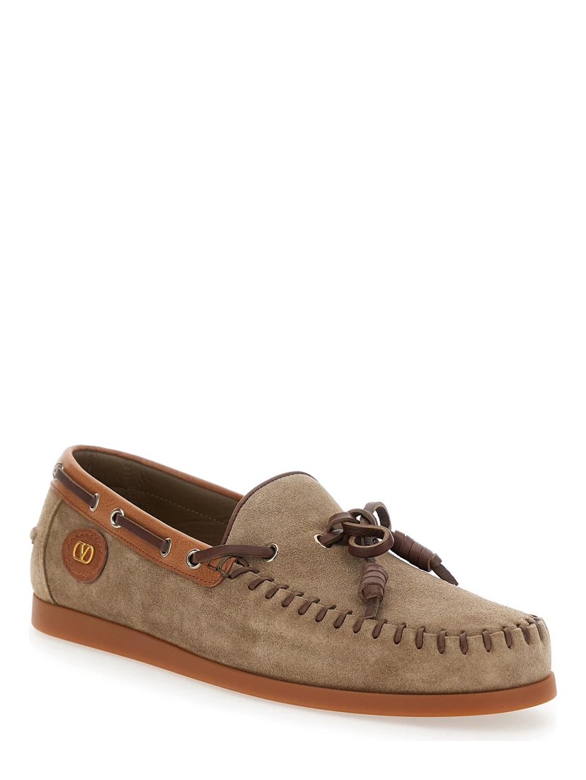 Palm Avenue Brown Loafers with VLogo Patch on the Sidei n Leather Man