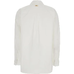 White Shirt with Button Down Collar and Logo Plaque on the Rear in Cotton Stretch Woman