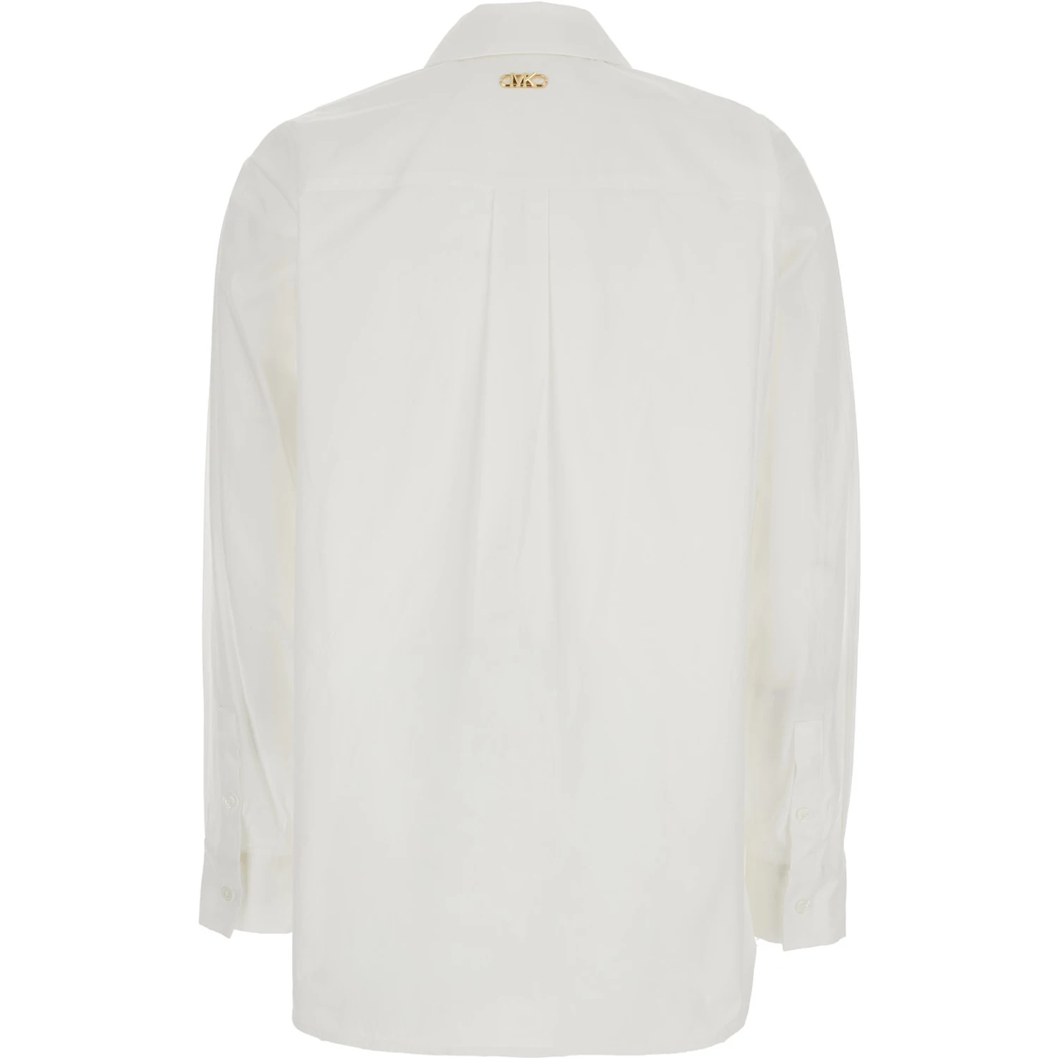 White Shirt with Button Down Collar and Logo Plaque on the Rear in Cotton Stretch Woman