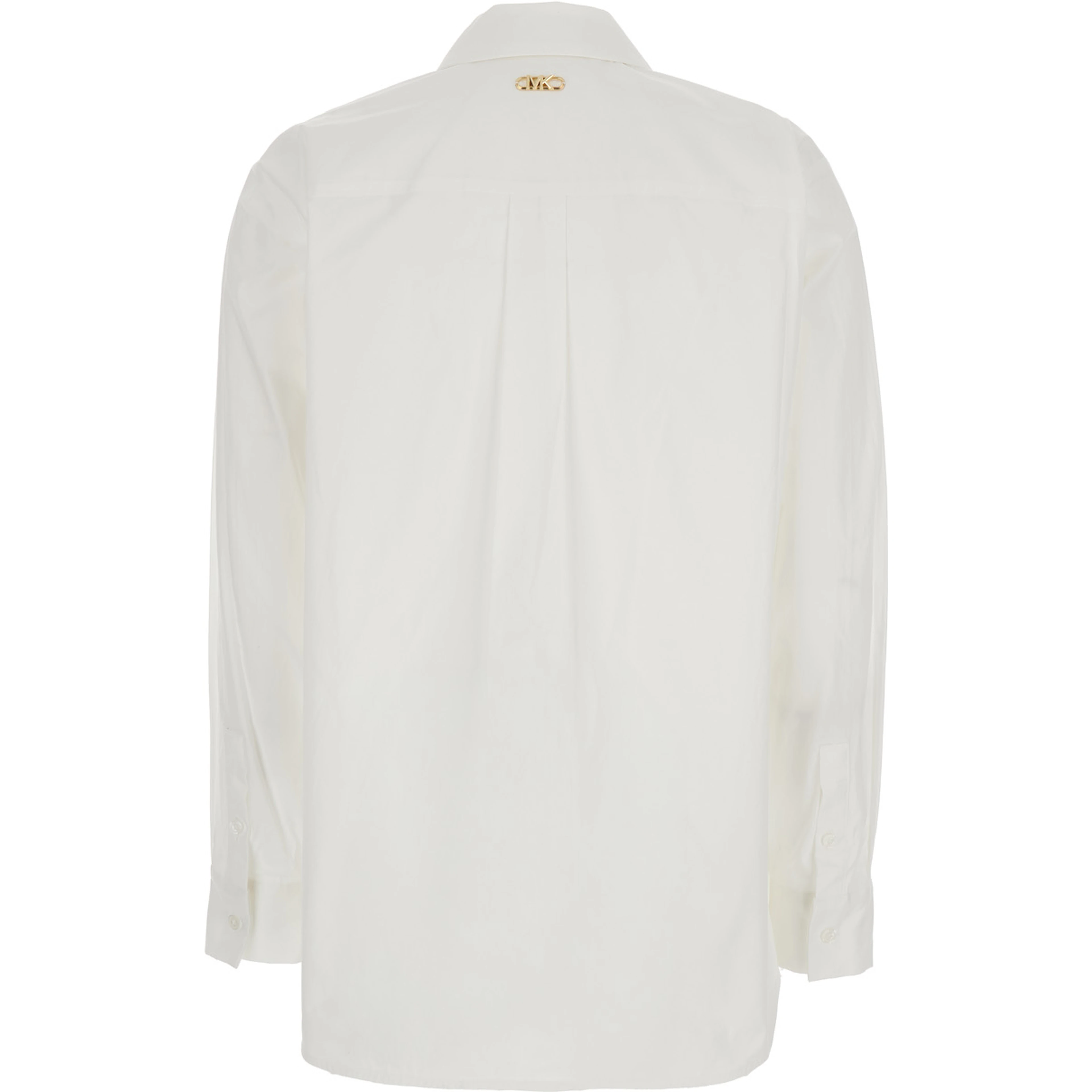 White Shirt with Button Down Collar and Logo Plaque on the Rear in Cotton Stretch Woman